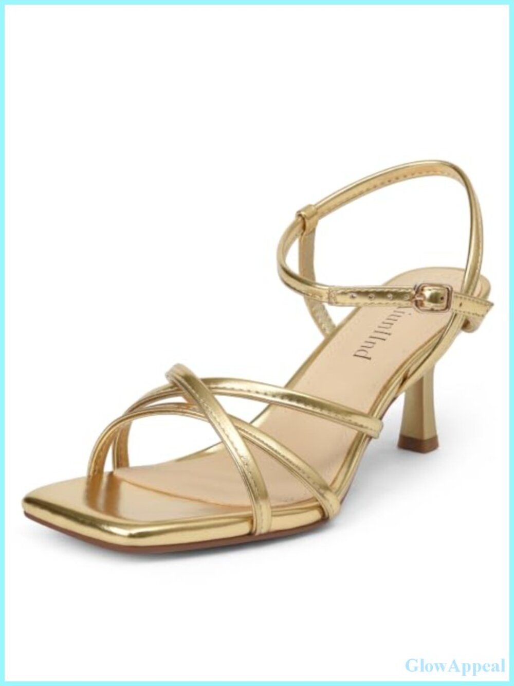 Women's Strappy Square Toe Kitten Heel Sandals with Ankle Strap